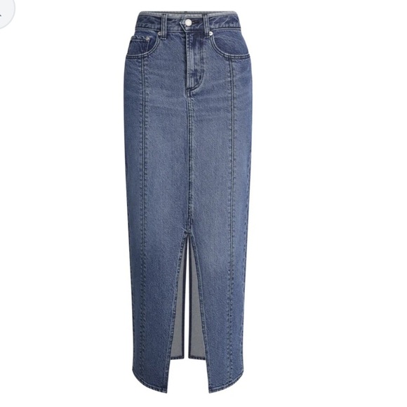 Daily Blue Lynn Exposed Stitching Dark Wash Denim Midi Maxi Skirt Champlain NEW - Picture 1 of 16